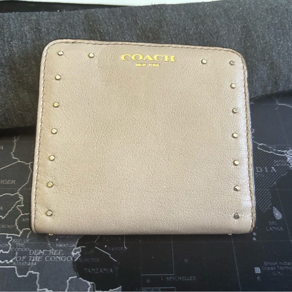 Small coach tan wallet snap closure